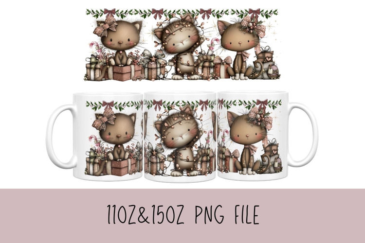 11oz, 15oz Christmas Mug Coffee PNG Sublimation, Cute Cat