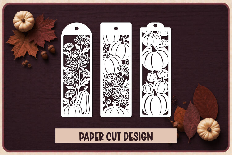3 Autumn Paper Cut Bookmarks SVG example image 1