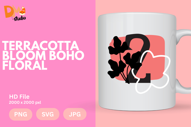 Terracotta Bloom Boho Floral Monogram