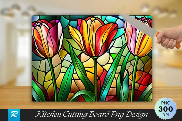 Tulip Flowers Cutting Board Sublimation Design