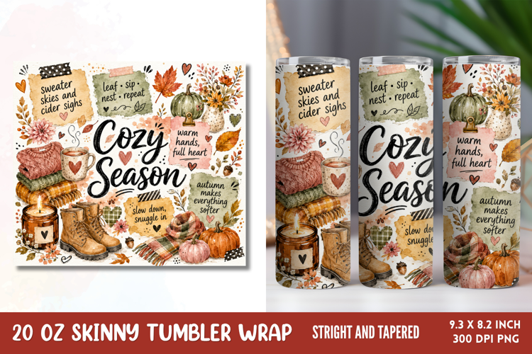 cozy seasons png, cozy tumbler png, 20 oz tumbler png, skinn