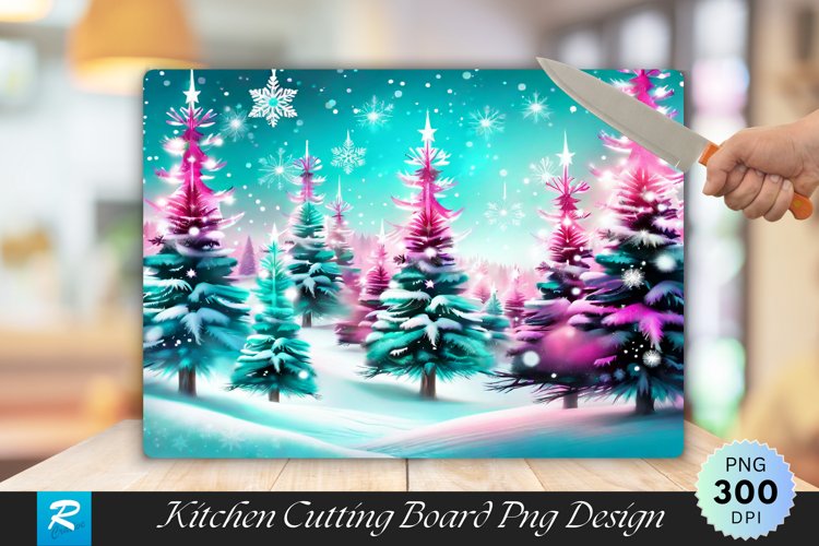 Ethereal Starry Snowfall Forest Cutting Board PNG Design