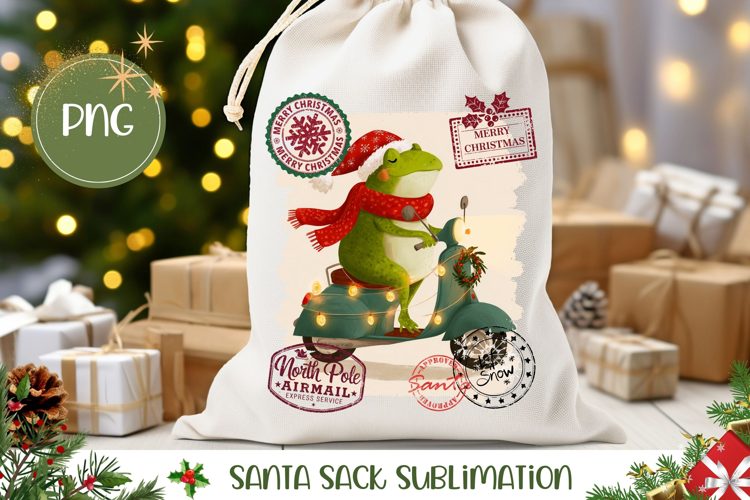 Cartoon Christmas Frog Santa Sack, Christmas Gift Bag