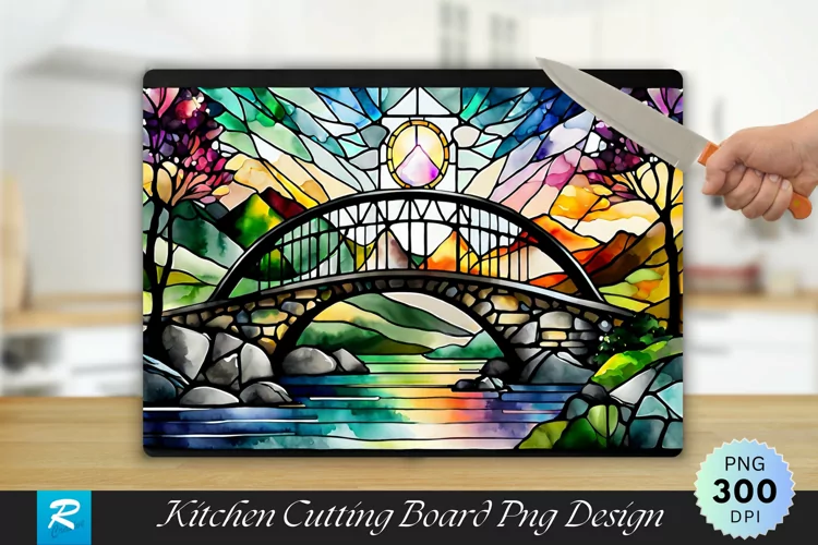 Mountain Stained Cutting Board Sublimation Design