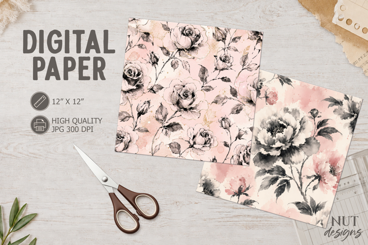 Ink roses Pink Journal junk Blush Vintage Floral Paper