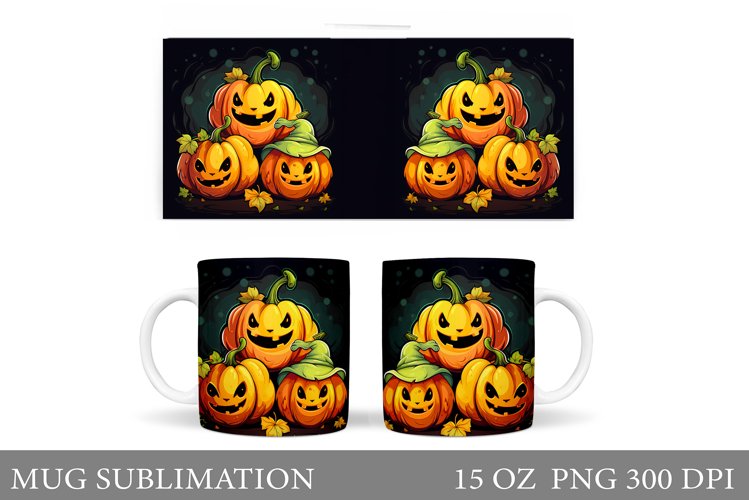 Cute Pumpkin Mug Sublimation. Cute Halloween Mug Wrap Design