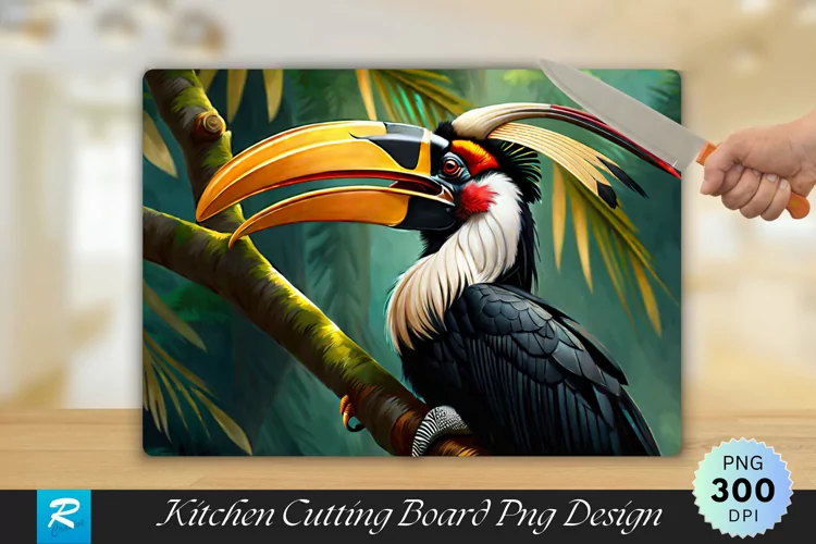 Hornbill Background Cutting Board Sublimation Design