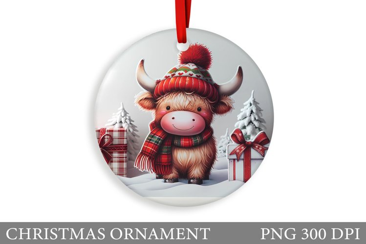 Cute Cow Christmas Ornament. Christmas Ornament Sublimation example image 1