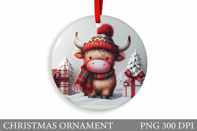 Cute Cow Christmas Ornament. Christmas Ornament Sublimation