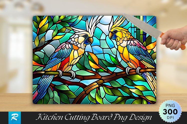 Cockatoo Stained Glass Cutting Board Sublimation Design