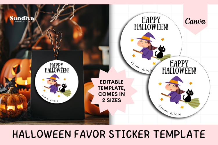 Halloween Treat Round Sticker Canva Template - 3