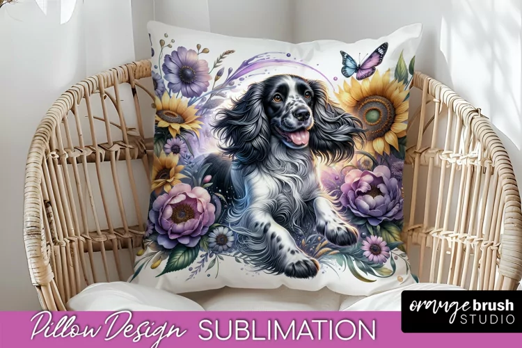 English Springer Spaniel Pillow Cover Dog Sublimation Floral