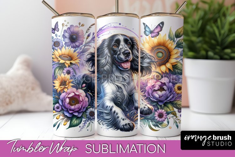 English Springer Spaniel Tumbler Wrap Dog Sublimation Floral example image 1