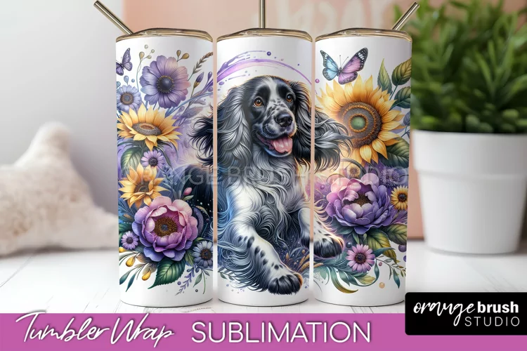 English Springer Spaniel Tumbler Wrap Dog Sublimation Floral