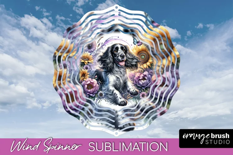 English Springer Spaniel Wind Spinner Dog Sublimation Floral