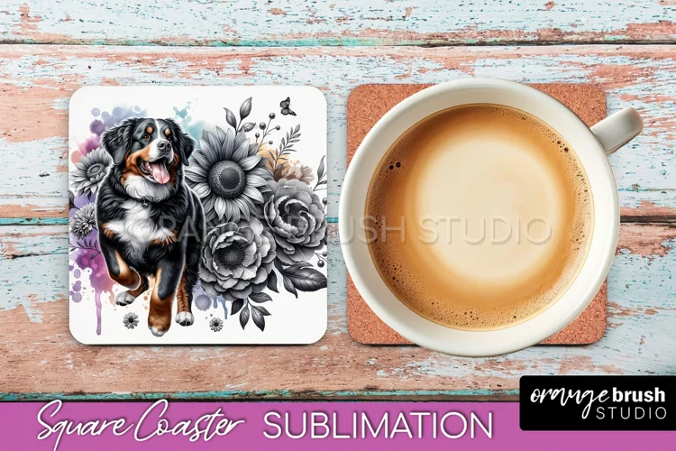 Entlebucher Mountain Square Coaster Dog Sublimation Floral