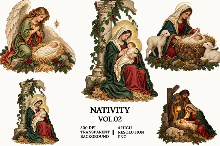 Nativity Vol 2 Clipart, Mary and Baby Jesus Christmas PNG