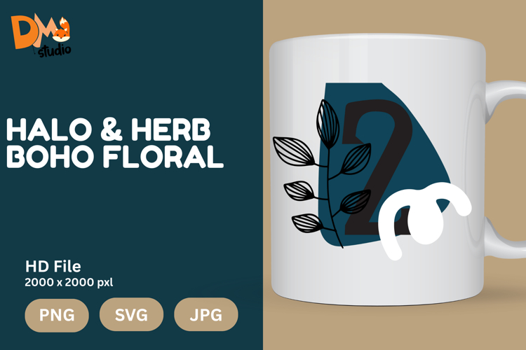 Halo   Herb Boho Floral Monogram