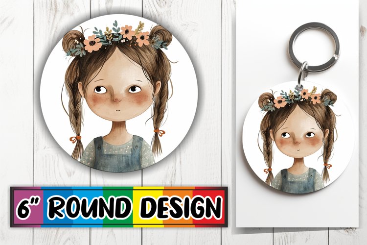 Colorful Boho Keychain Kids Print Art Round example image 1