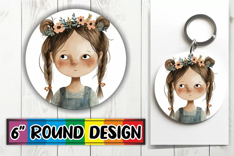Colorful Boho Keychain Kids Print Art Round