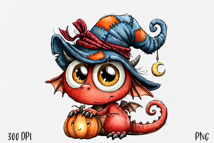 Halloween Dragon PNG, Witch Hat Sublimation Clipart