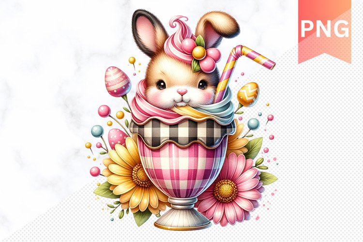 Easter Bunny And Milkshake Flowers Sublimation - Clipart PNG