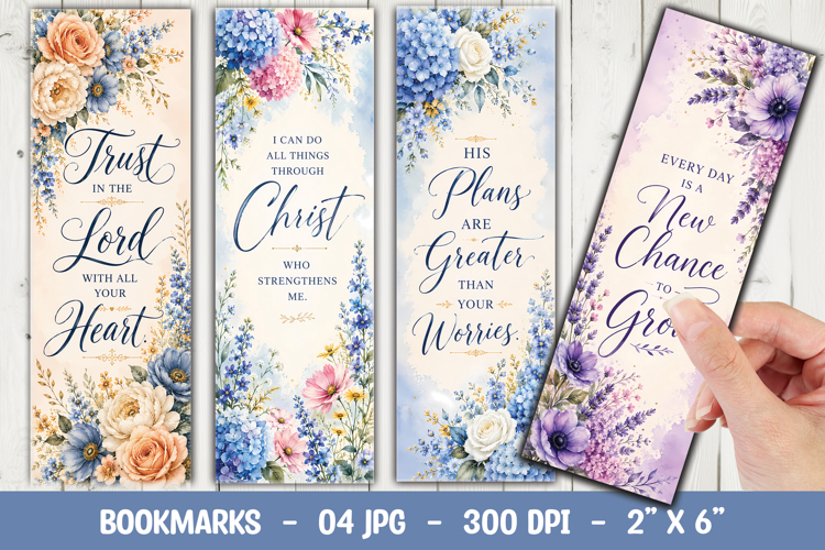 Watercolor Floral Christian Bookmark PNG, Faith Quote