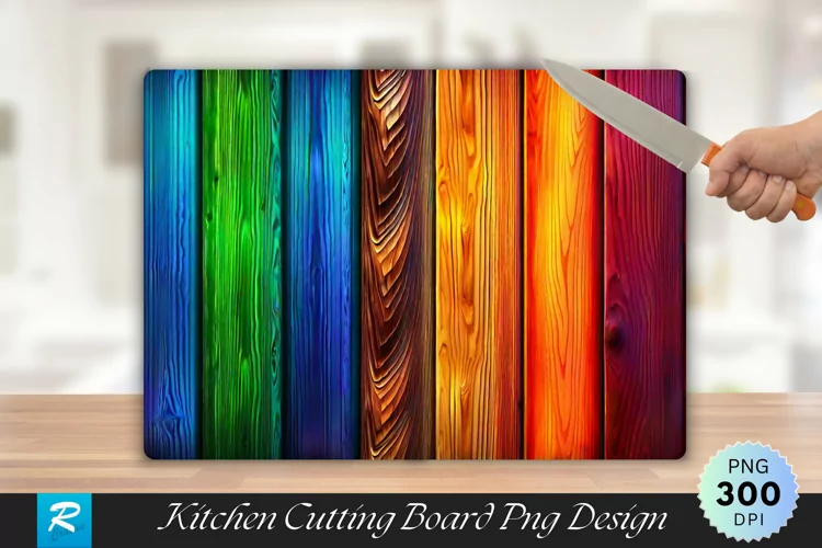 Multicolored Wooden Cutting Board Sublimation Design