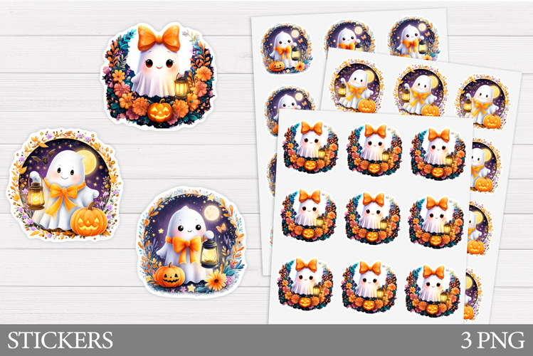 Cute Ghost Sticker Printable. Halloween Sticker Design