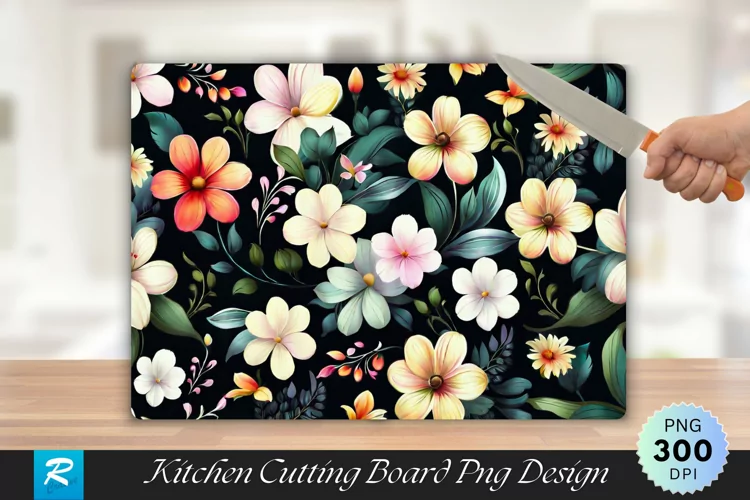 Flower Patterned Cutting Board Sublimation Design