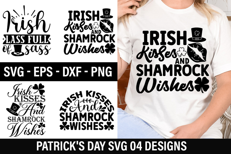 St. Patricks Day SVG Design - Irish Kisses And Shamrock Wis