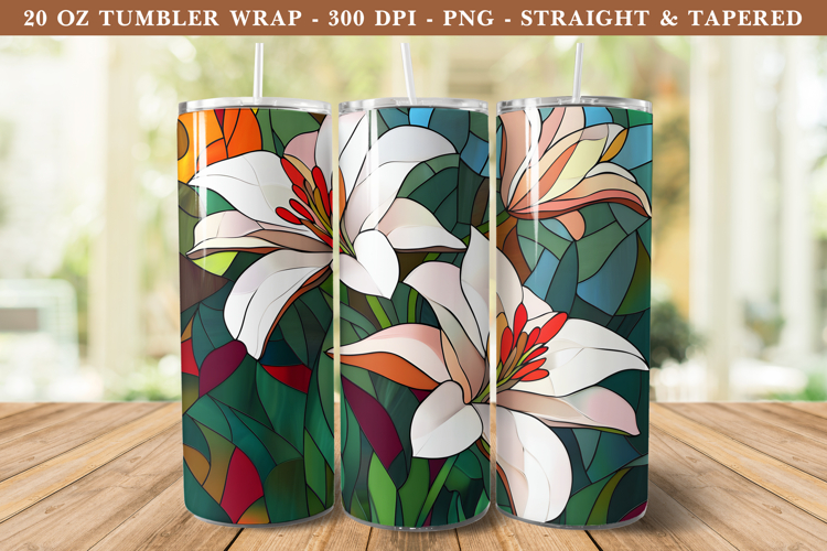 Stained Glass Lily Flower Tumbler Wrap | 20 oz tumbler