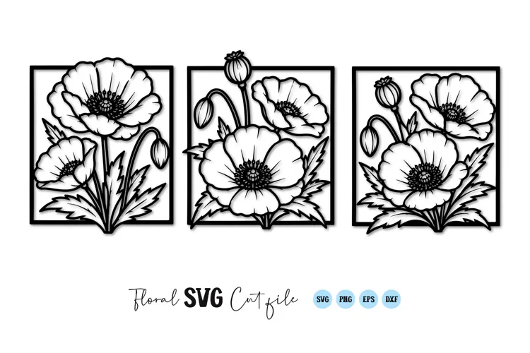 Poppy Flower Frame SVG PNG