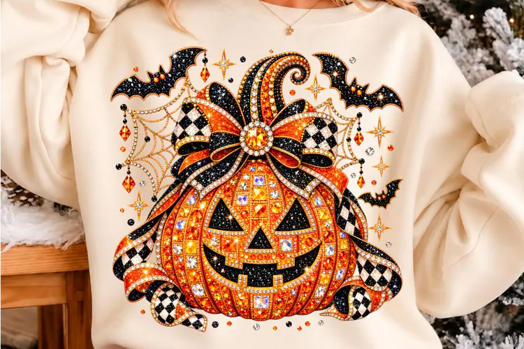 Glitter Jack O Lantern Halloween Bow PNG