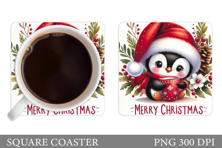 Cute Penguin Coaster Sublimation. Christmas Coaster Design example image 1