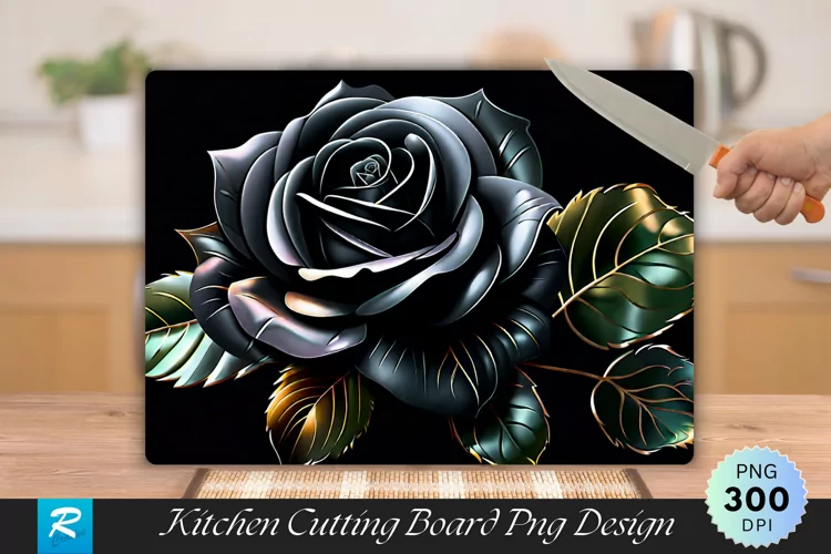 Black Rose Cutting Board Sublimation Design