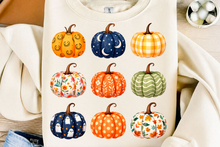 Cute Patterned Pumpkin Fall Clipart PNG