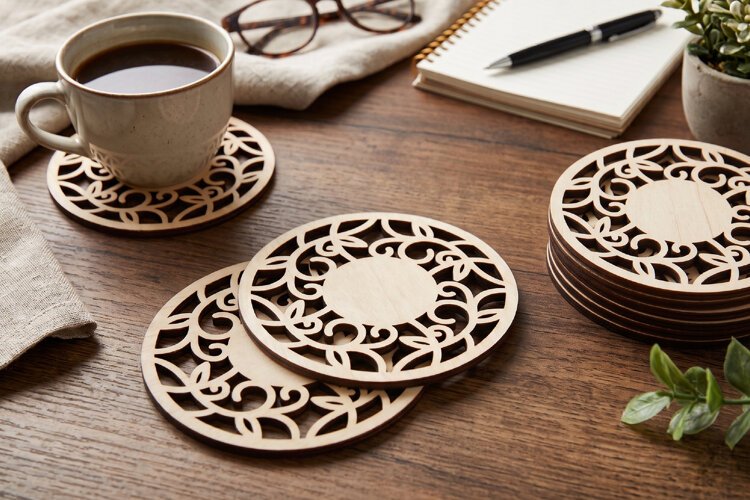 Round Monogram Coaster SVG - Laser Cut Blank Ornament File example image 1