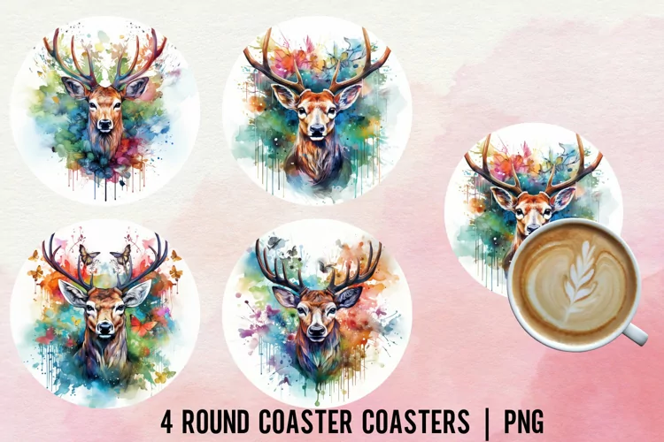 Deer Coaster Sublimation Designs | Round Coaster Sublimation