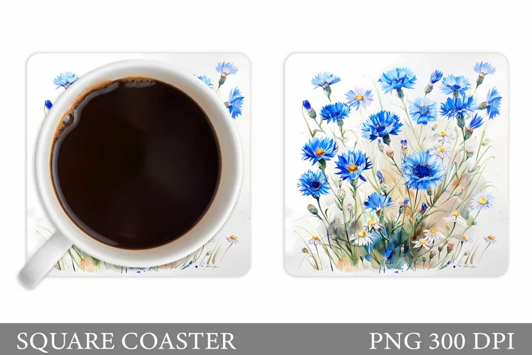 Flowers Coaster Design. Cornflowerss Coaster Sublimation