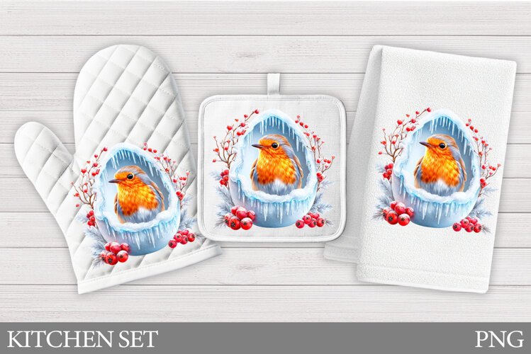 Christmas Bird Oven Mitt. Christmas Bird Kitchen Towel example image 1