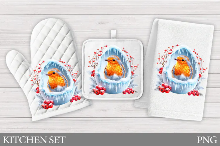 Christmas Bird Oven Mitt. Christmas Bird Kitchen Towel