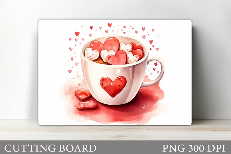 Valentines Drink Cutting Board. Hearts Cookies Cutting Board