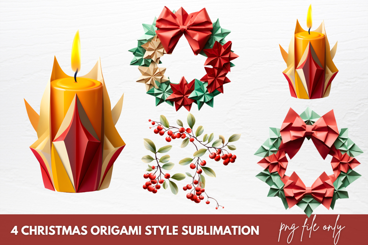 Christmas Origami Style Sublimation Clipart
