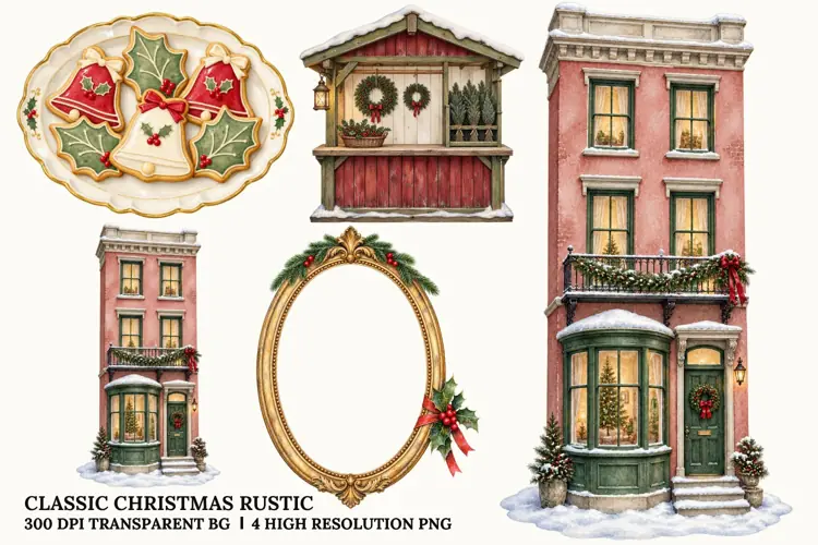 Classic Christmas PNG, Santa Rocking Horse Rustic Winter Art
