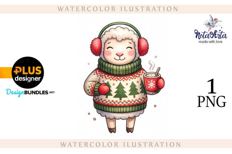Christmas Sheep in Watercolor Style