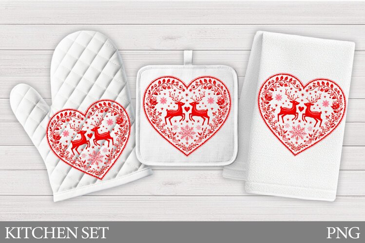 Christmas Deer Oven Mitt. Christmas Deer Kitchen Towel example image 1