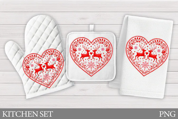 Christmas Deer Oven Mitt. Christmas Deer Kitchen Towel