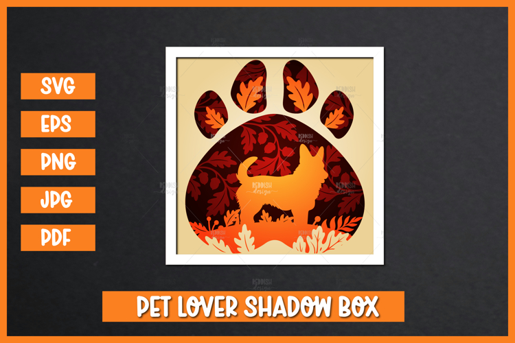 Corgi Dog shadow box, Pet Shadow Box SVG, 3D Paper Cut