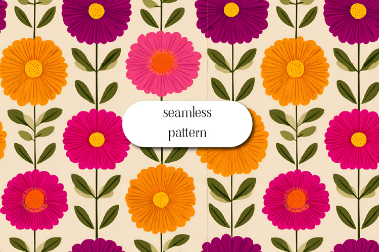 Bright Retro Floral Seamless Pattern | Colorful Flowers